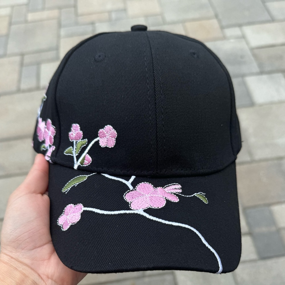 Floral embroidered hat cherry blossom